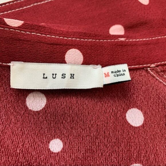 Lush red blouse white polkadots tied front size M - Picture 3 of 5